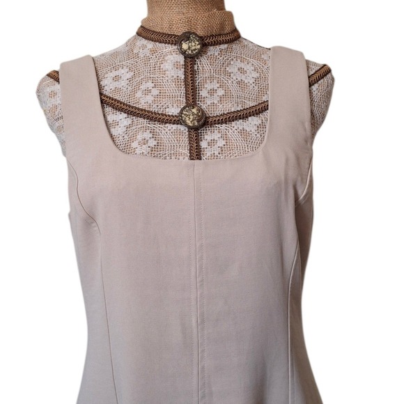 NWT Joie Sheath Sleeveless Midi Dress Tan Cream Square Neck Pockets Size 10 - Picture 7 of 9